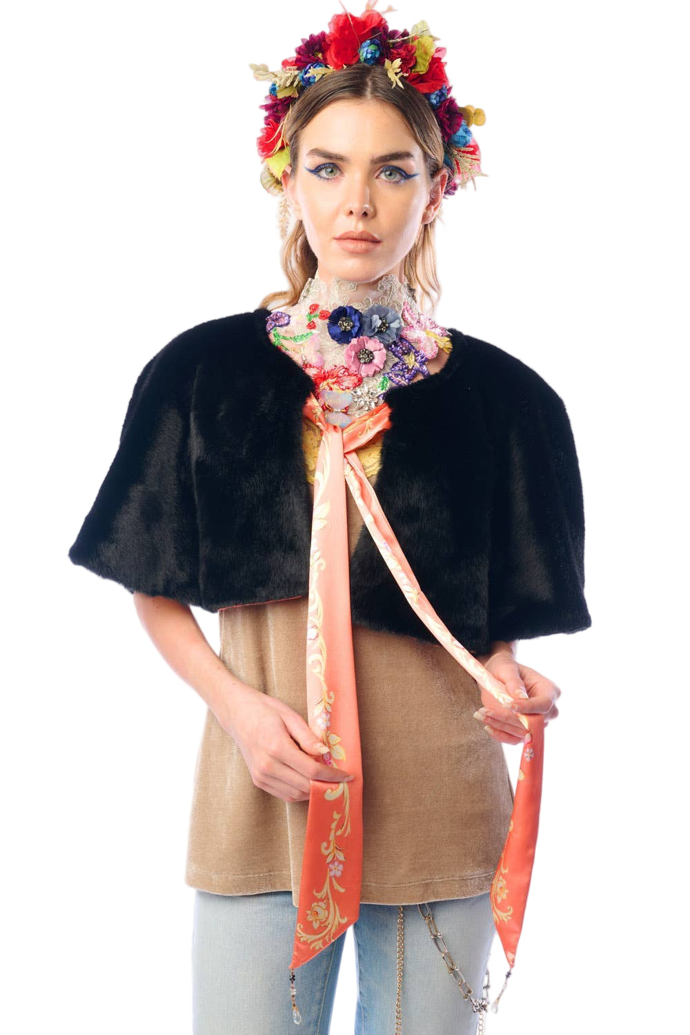 Aratta Grace Kelly Reversible Fur Cape black ella where she shops