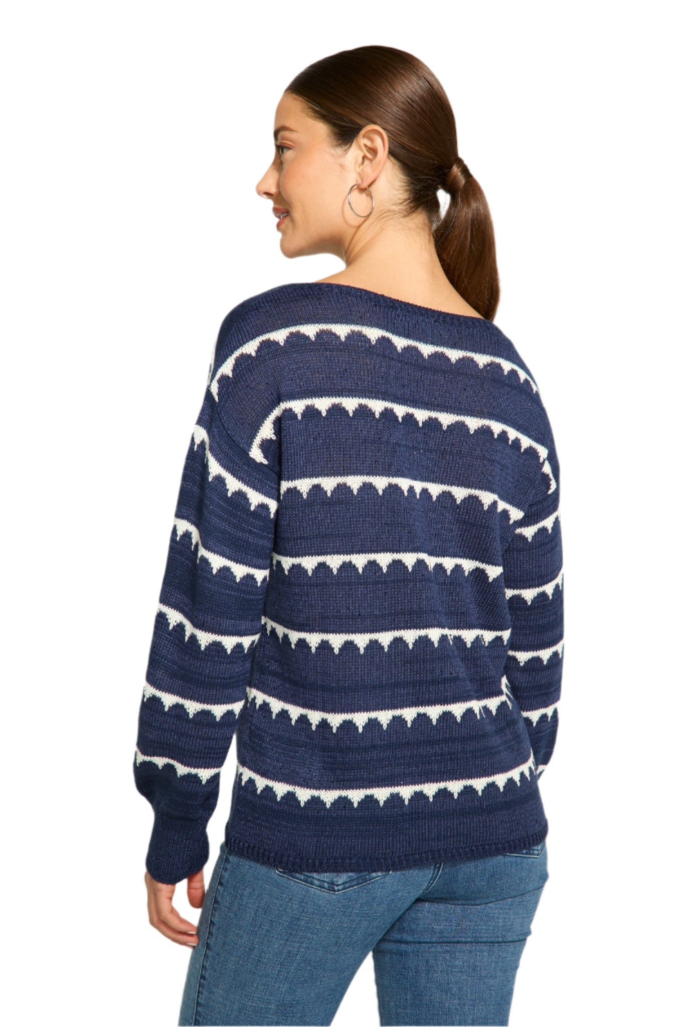 Boat Neck Scallop Stripe Sweater – Back – Ella Where She Shops