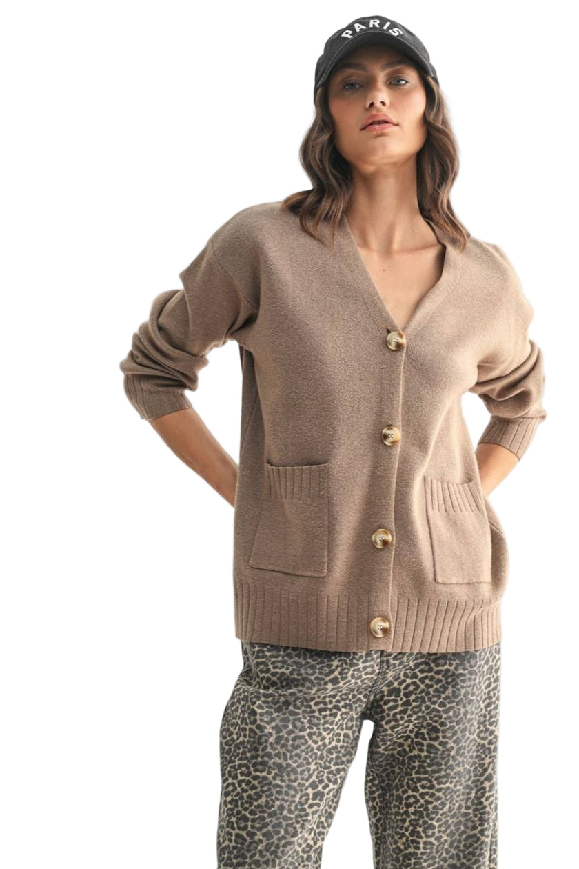 Button-Up Knit Sweater Cardigan – Front – Ella Where She Shops