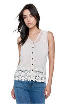 Button Front Crochet Vest - Natural - Front - Ella Where She Shops