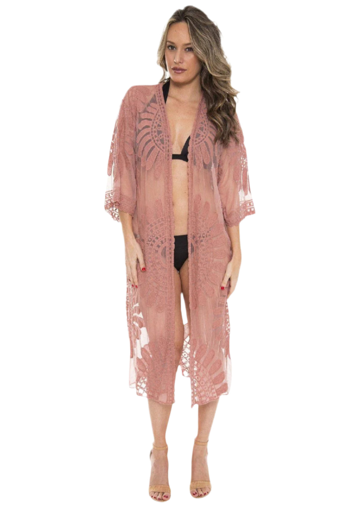 Charlotte Floral Embroidered Lace Kimono – Front – Ella Where She Shops