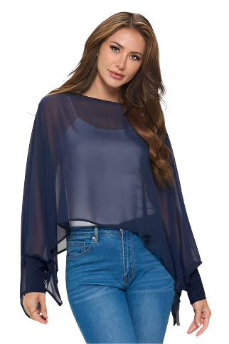 Chiffon Topper - Navy Front - Ella Where She Shops