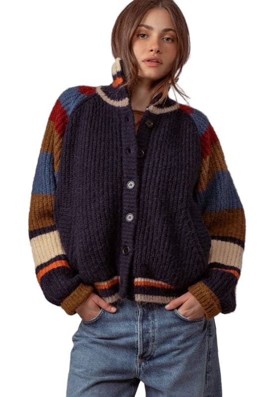 Chunky Faux Fur Lined Cardi - Front - Ella Where She Shops
