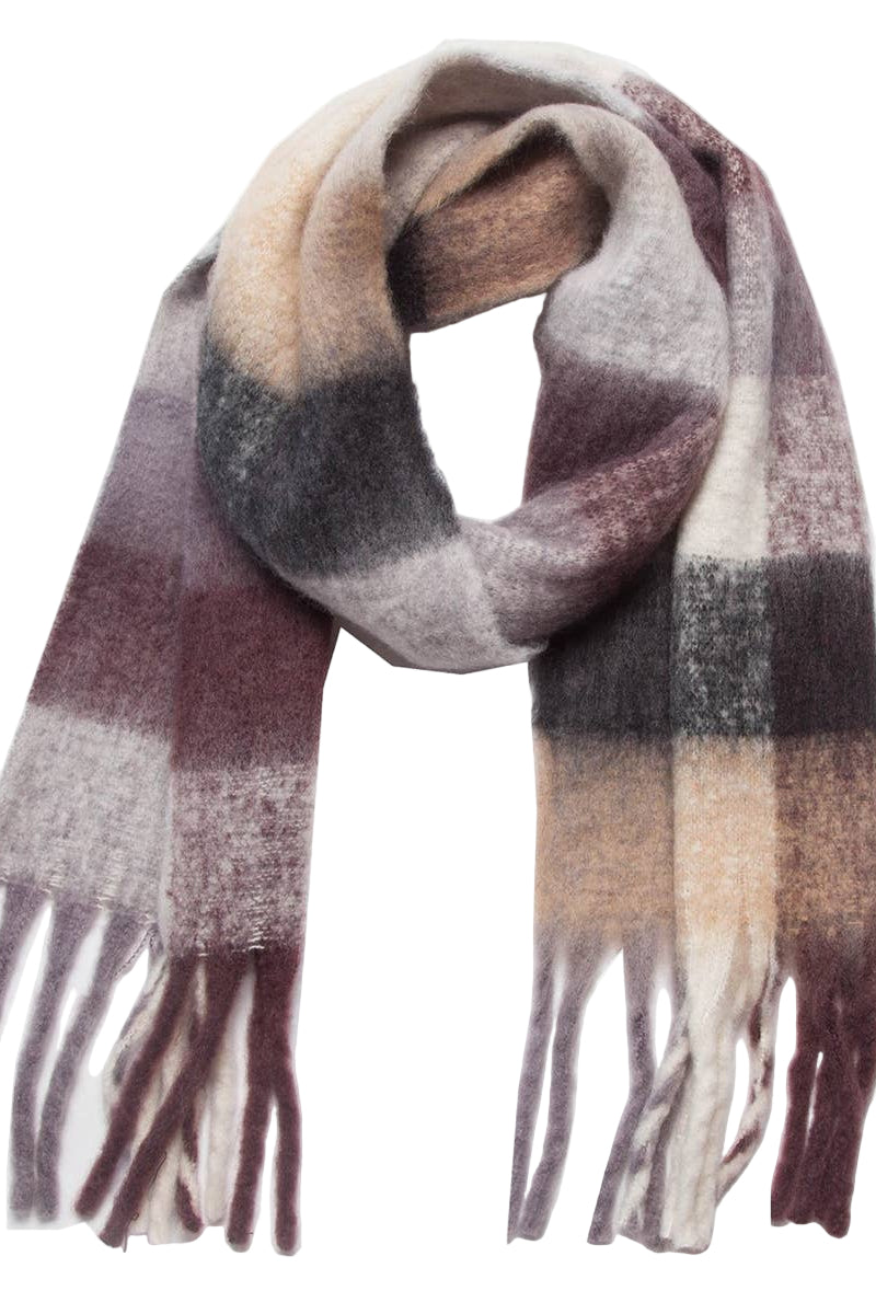 Chunky Plaid Mohair-Look Scarf with Fringes coffee ella where she shops