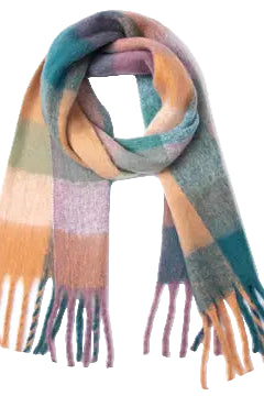Chunky Plaid Mohair-Look Scarf with Fringes green ella where she shops