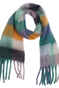 Chunky Plaid Mohair-Look Scarf with Fringes green/yellow ella where she shops