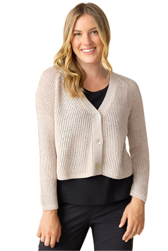 Coastal Crochet Cardigan - Oatmeal Front - Ella Where She Shops