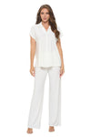 Collared Woven Top with Back Buttons - Ivory - Ella Where She Shops