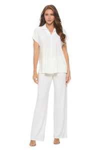 Collared Woven Top with Back Buttons - Ivory - Ella Where She Shops