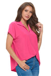 Collared Woven Top with Back Buttons - Punch - Ella Where She Shops