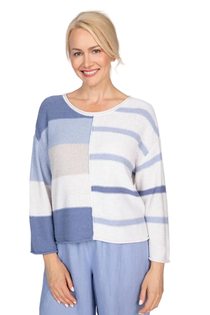 ColorBlock Split Stripes Sweater ella where she shops