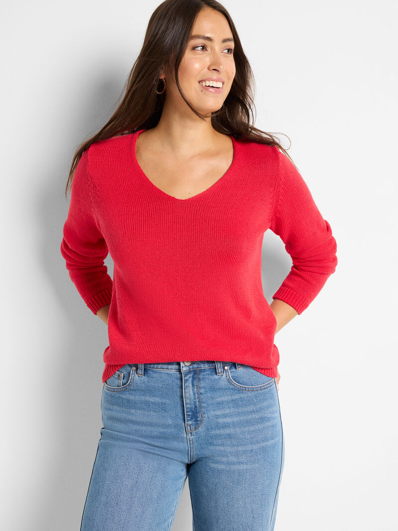 Cotton Cord Soft V-Neck Sweater