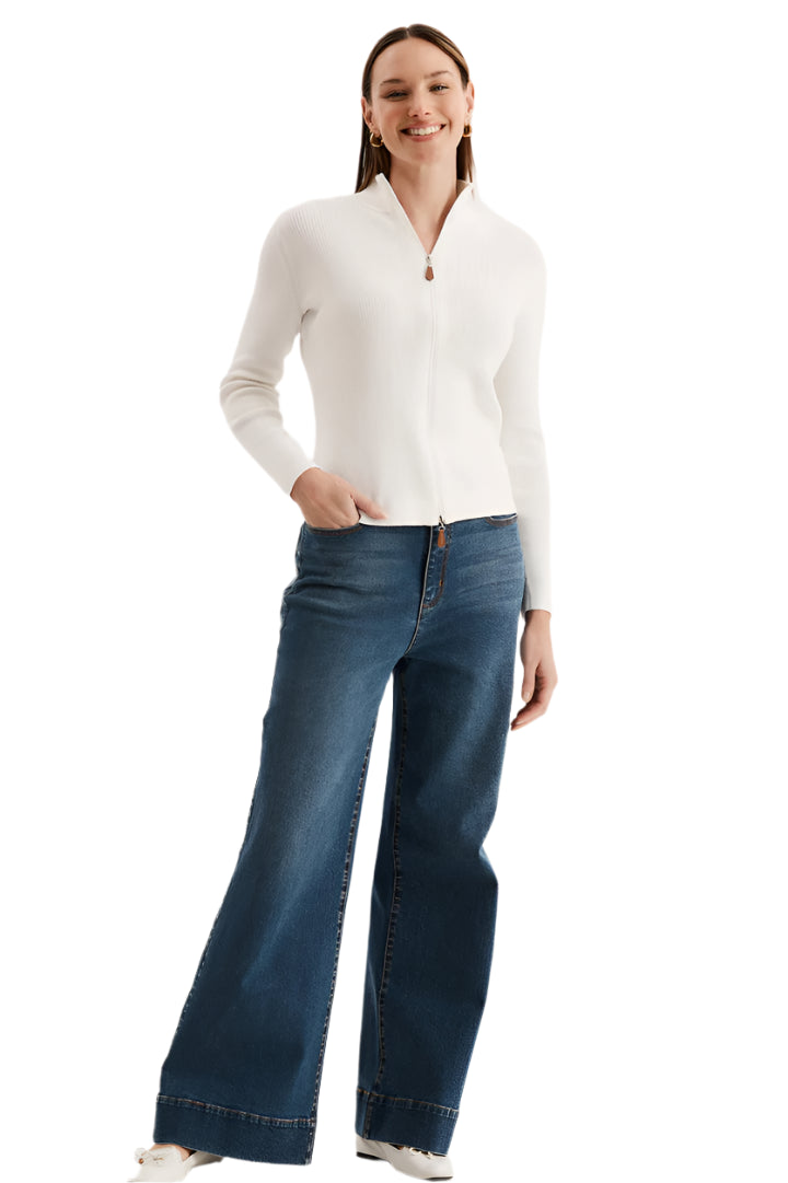 Cotton Ribbed Cardigan – White – Ella Where She Shops