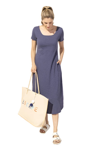 Cotton Slub Cafe Dress in Navy Ella where she shops
