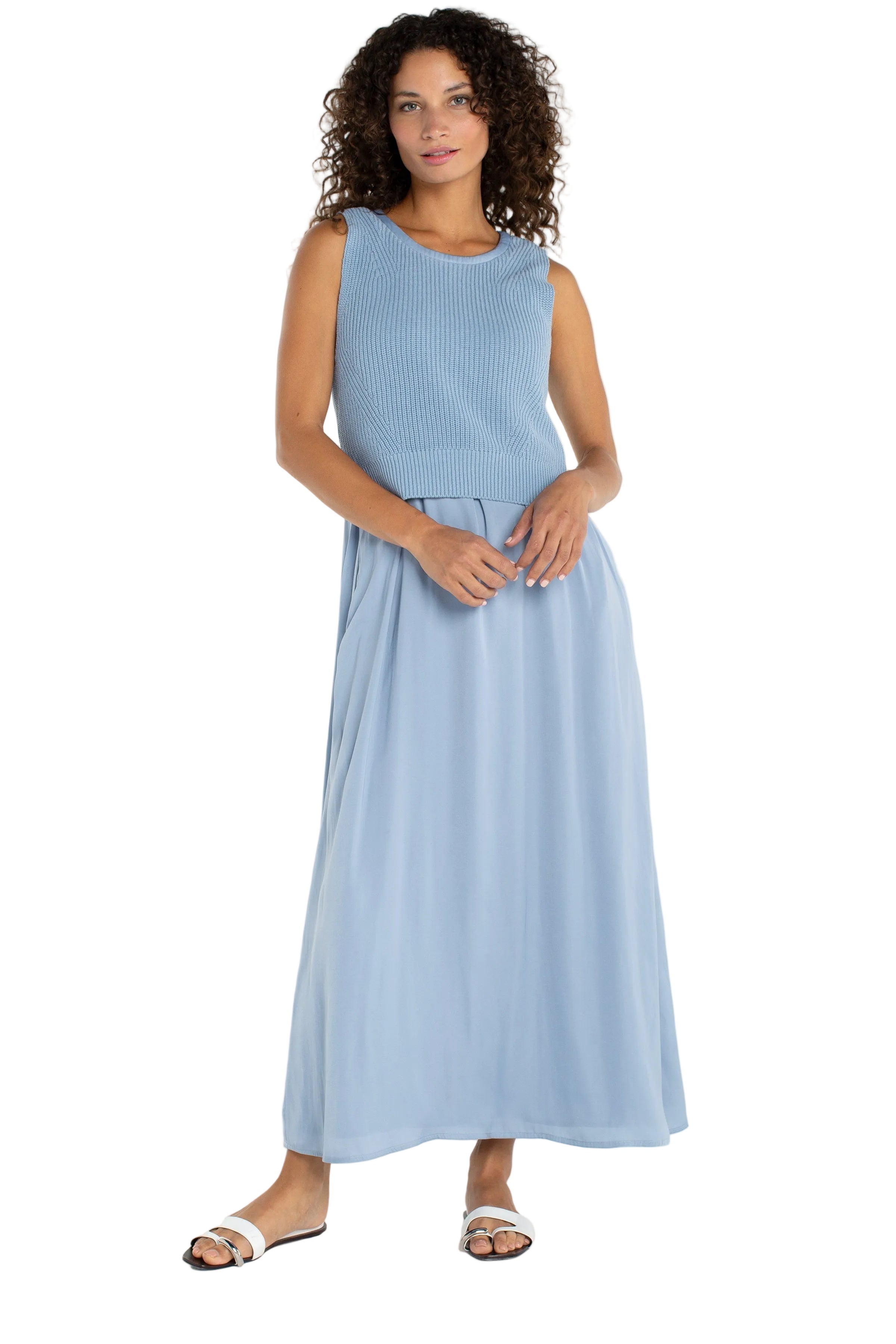 Crew Neck Tie Back Sweater Woven Dress ella where she shops
