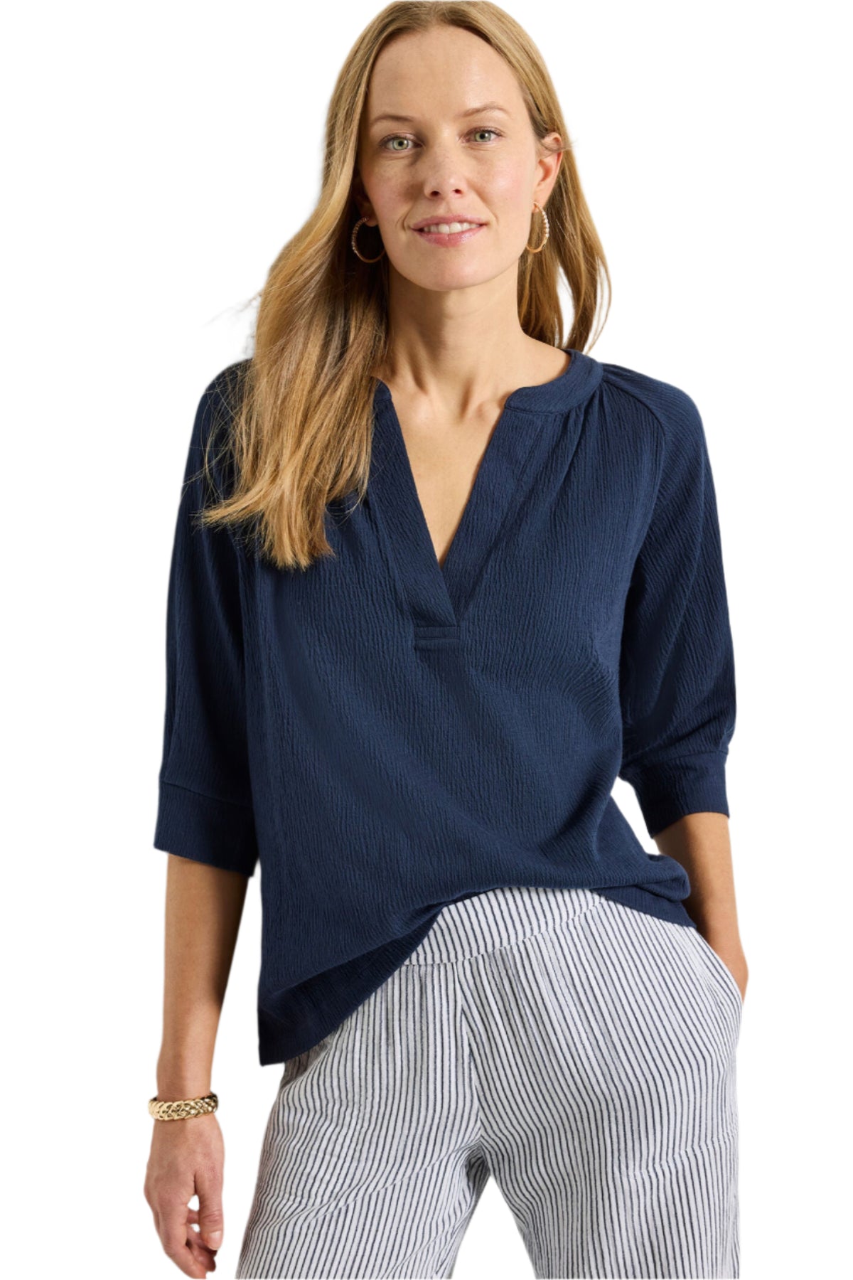 Crinkle Knit Café Top - Front On Model - Ella Where She Shops