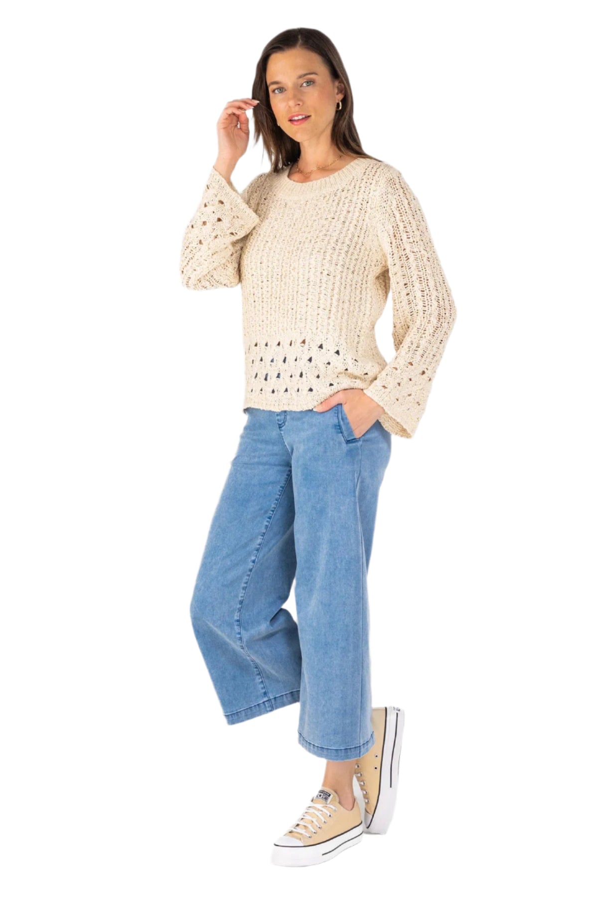 Cristalle Chambray Wide Leg Jeans - Front - Ella Where She Shops