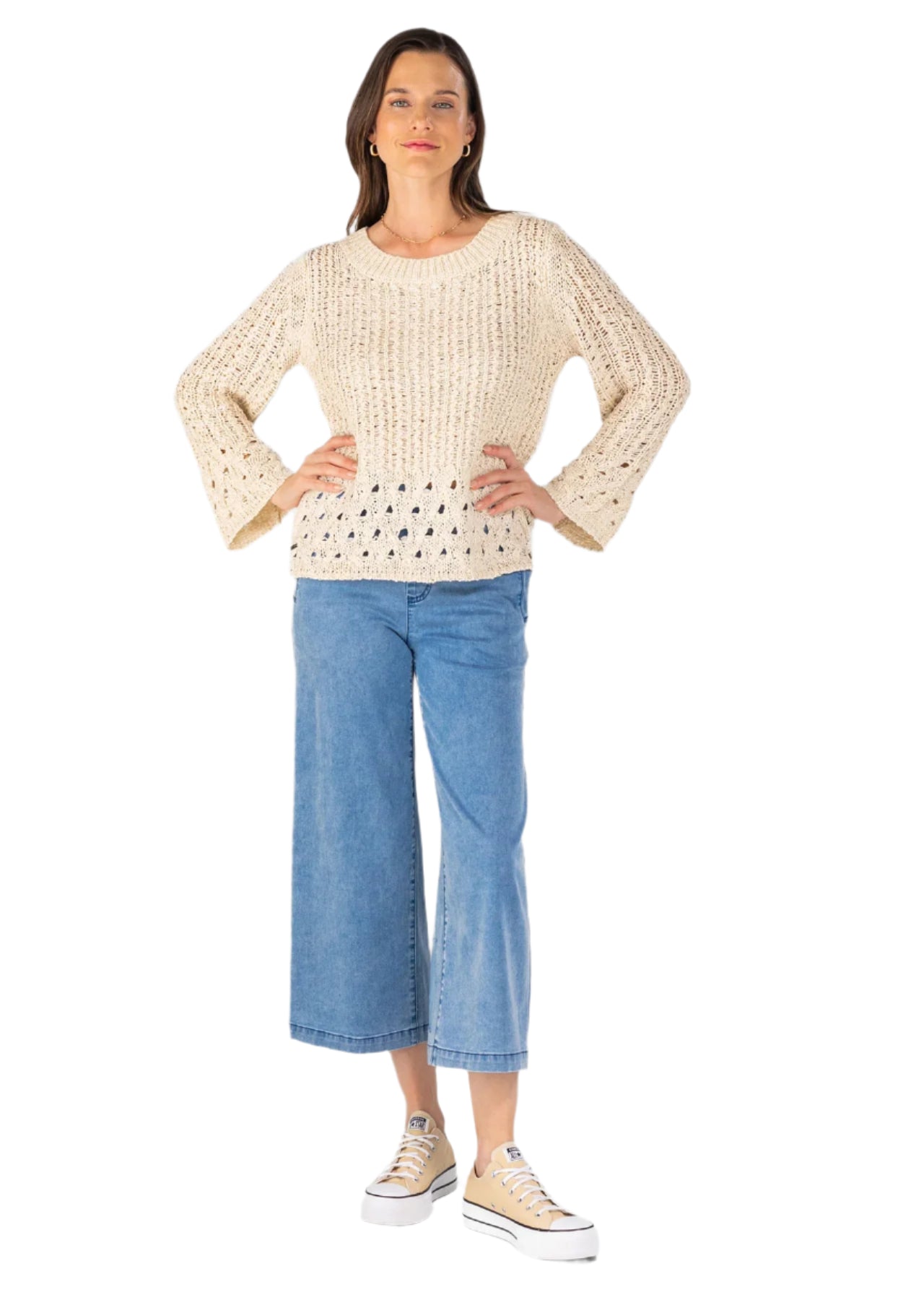 Cristalle Chambray Wide Leg Jeans - Front on Model - Ella Where She Shops