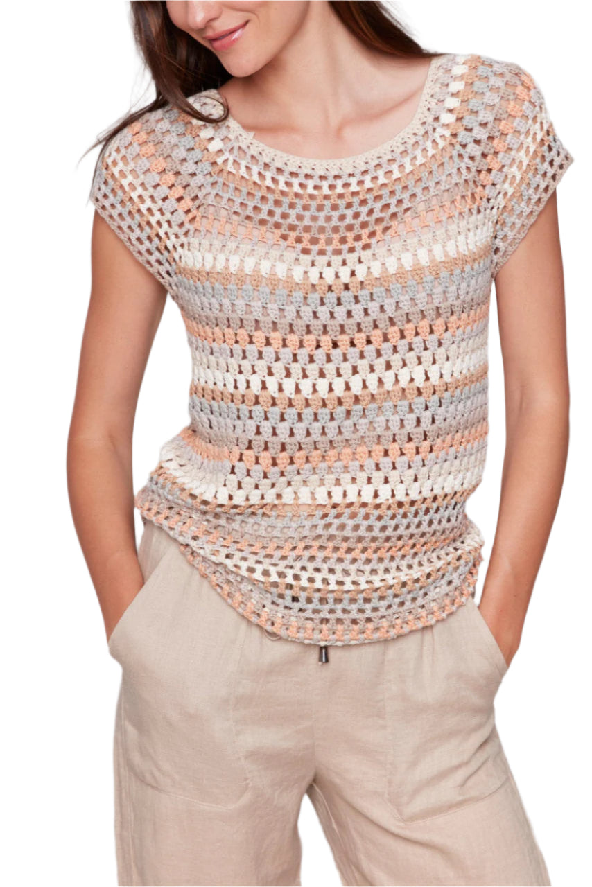 Crochet Cap Sleeve Top - Pebble - Front - Ella Where She Shops