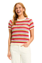 Crochet Knit Top Multi Stripe – Front – Ella Where She Shops