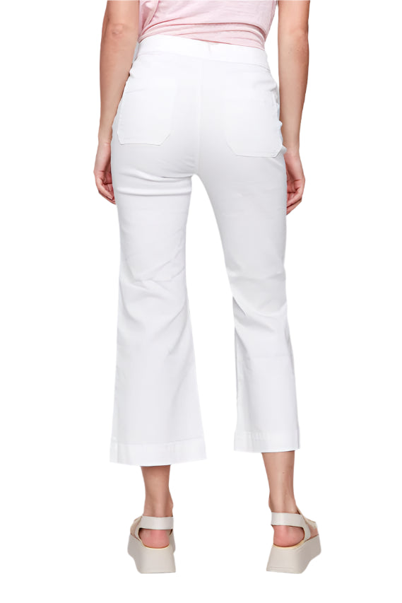 Cropped Pull-On Flare Jeans with Front Buttons - White Back - Ella Where She Shops