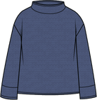 A long-sleeve mock neck top in a textured slate blue color, shown from the back against a plain white background.