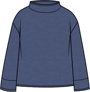 A long-sleeve mock neck top in a textured slate blue color, shown from the back against a plain white background.