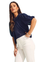Elbow Sleeve Cardigan – Navy Front – Ella Where She Shops