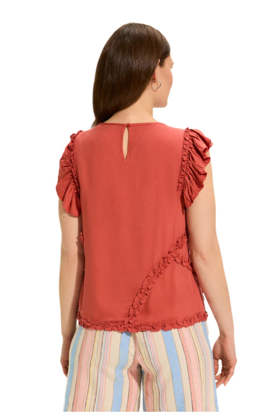 Embellished Flutter Sleeve Top – Coral Rose – Back – Ella Where She Shops