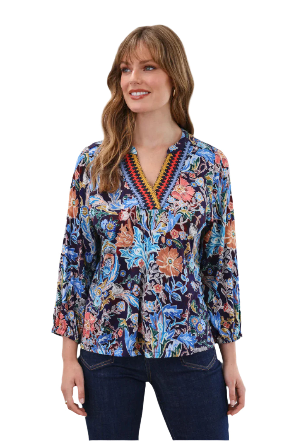 Embellished Neck Top – Damask – Front – Ella Where She Shops