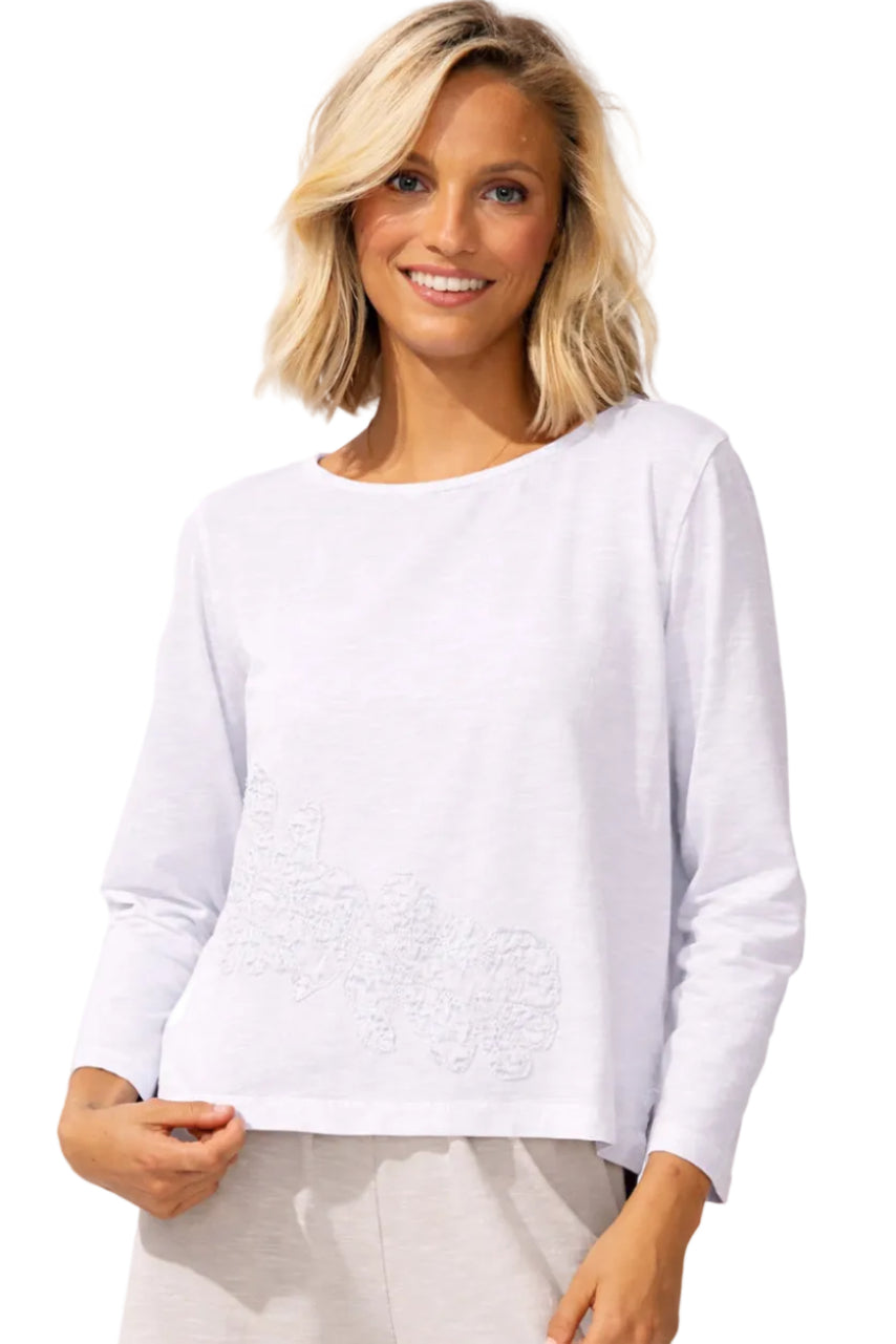 Embroidered Applique Boxy Tee White Ella Where She Shops