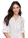 Embroidered Roll Up 3/4 Sleeve Popover Blouse-Gold Ella where she shops