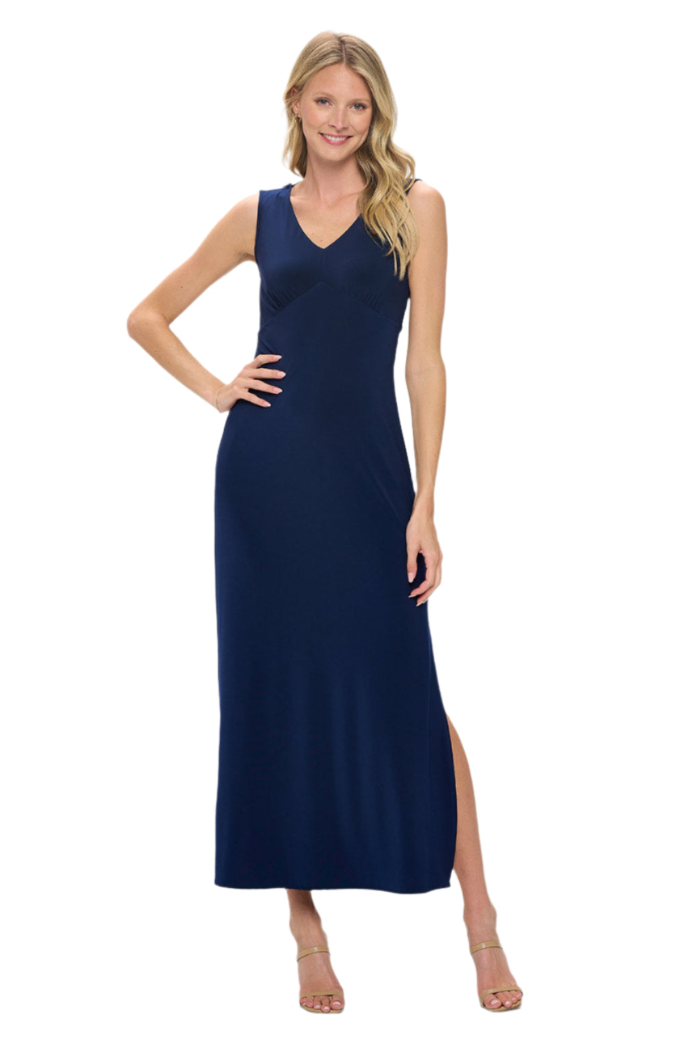 Empire Waist Maxi Dress With Cowl Back - Front View - Ella Where She Shops
