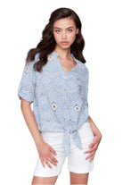 Eyelet Embroidery Cotton Blouse - Bluebell - Front - Ella Where She Shops
