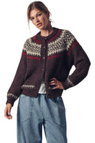Fair Isle Nordic Toggle Cardi - Brown Front - Ella Where She Shops