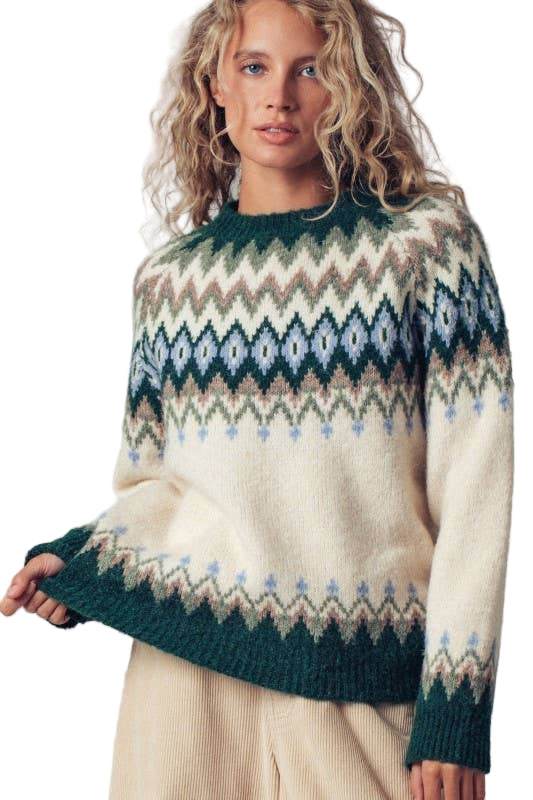 Fair Isle Wool Blend Sweater - Front - Ella Where She Shops