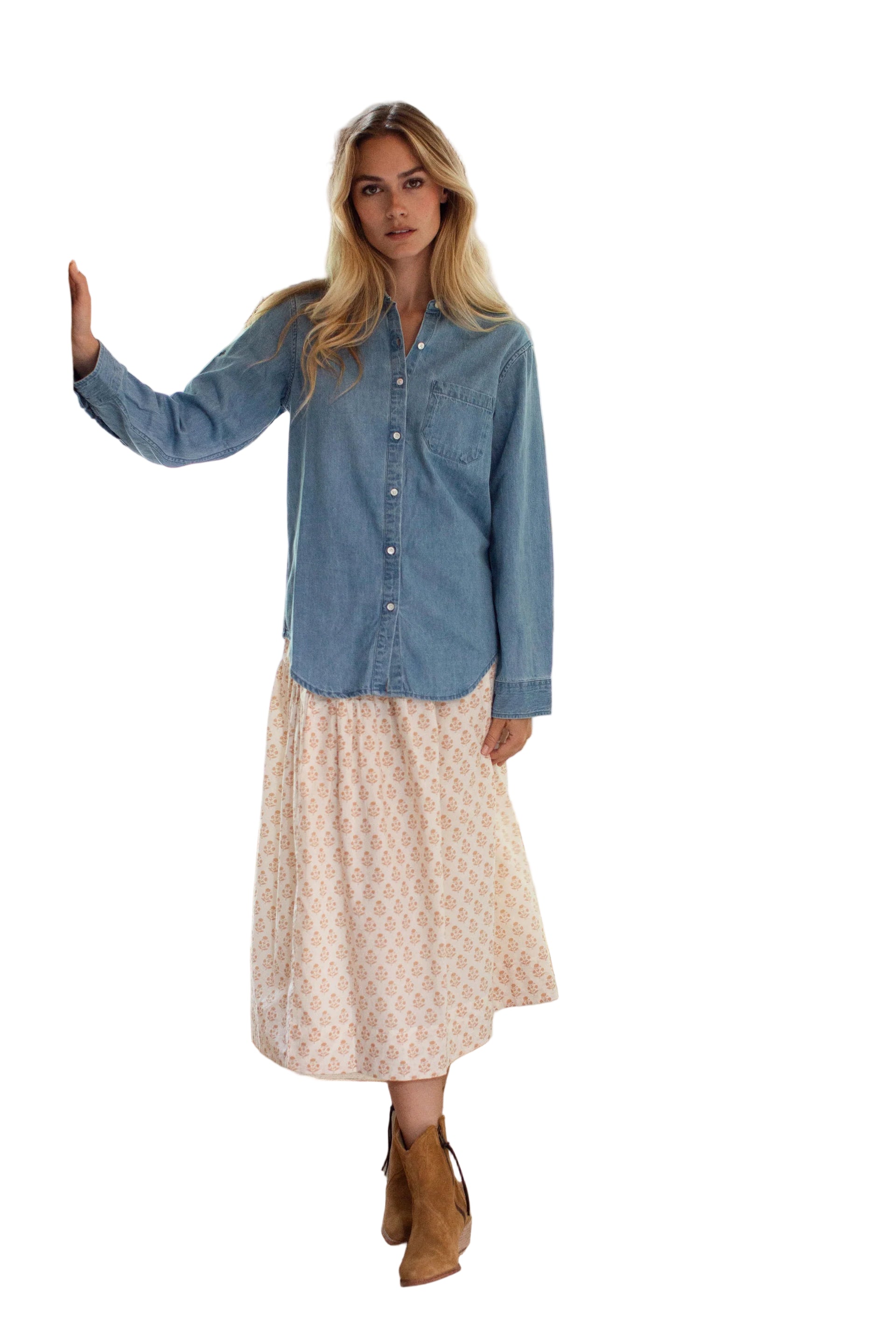 Favorite Shirt – Denim – Front 1 – Ella Where She Shops