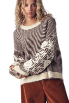 Floral Embroidered Striped Knit Sweater – Front – Ella Where She Shops