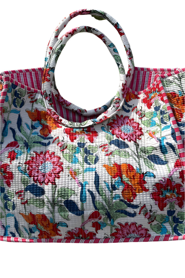 Floral Printed Market Bag Quilted – Front – Ella Where She Shops