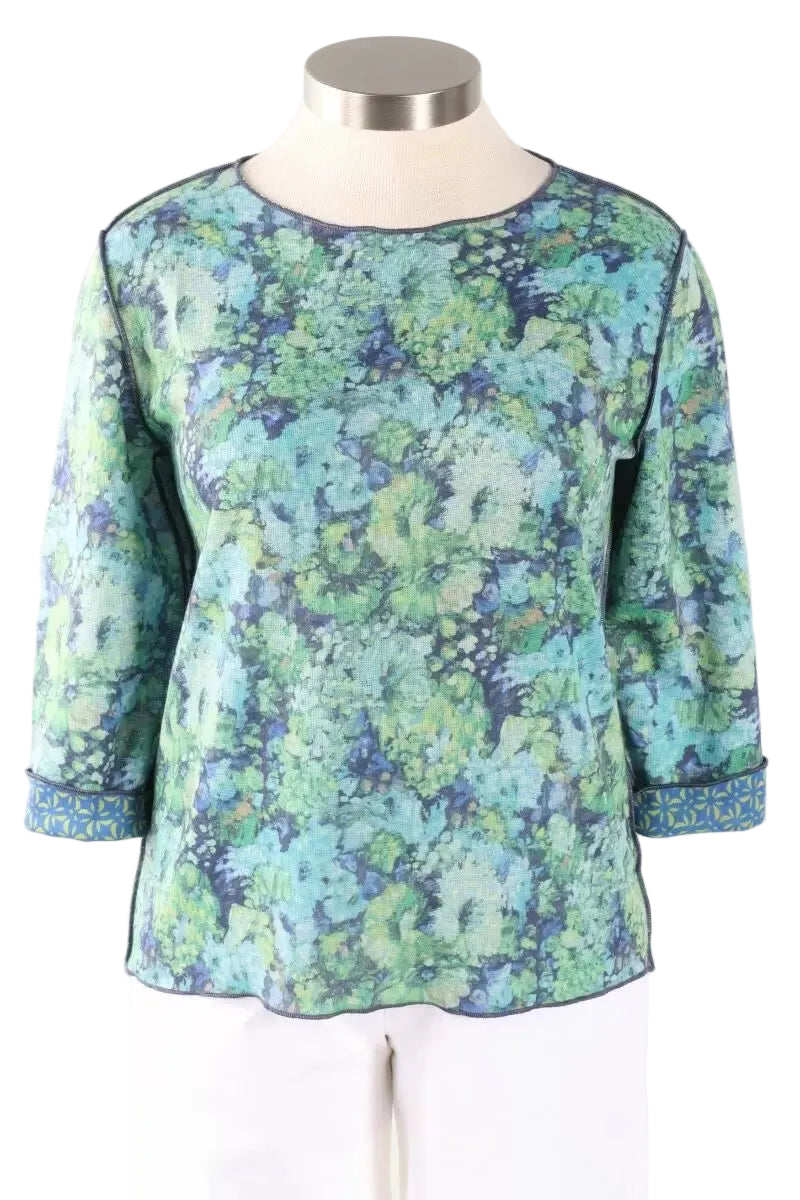 Floral Reversible Crew Neck top blue green ella where she shops