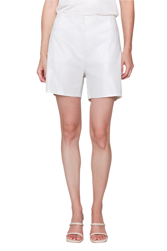 Foil Linen Shorts with Patch Pockets - Champagne Front - Ella Where She Shops