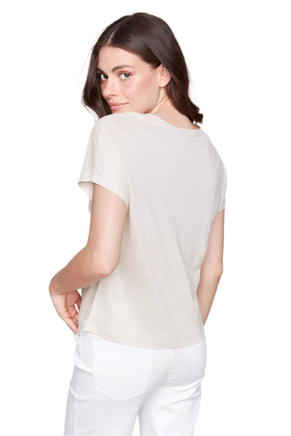 Foil Print Linen Blend Dolman Top - Champagne - Back - Ella Where She Shops