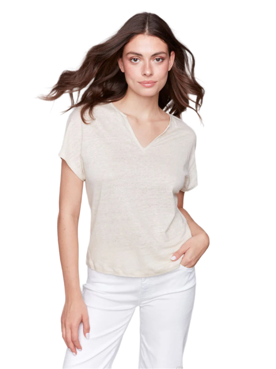 Foil Print Linen Blend Dolman Top - Champagne Ella where she shops