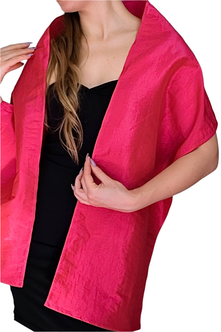 Green Taffeta Japanese Knot Bag with Matching Scarf - Fucsia - Front - Ella Where She Shops