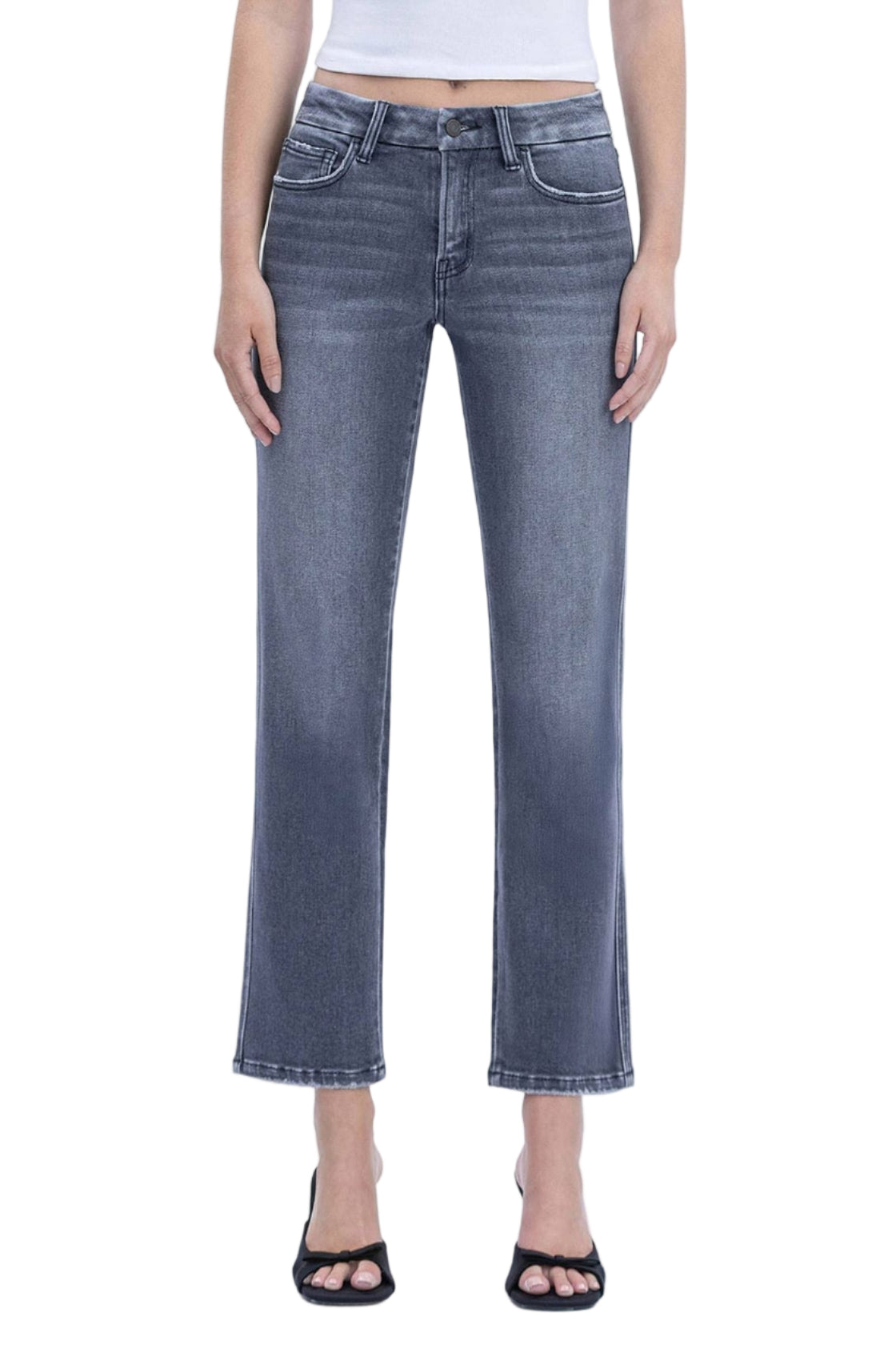 Grey Ankle Straight Jeans - Front - Ella Where She Shops