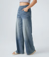 High Waisted Wide Leg Stretchy Knit Jeans