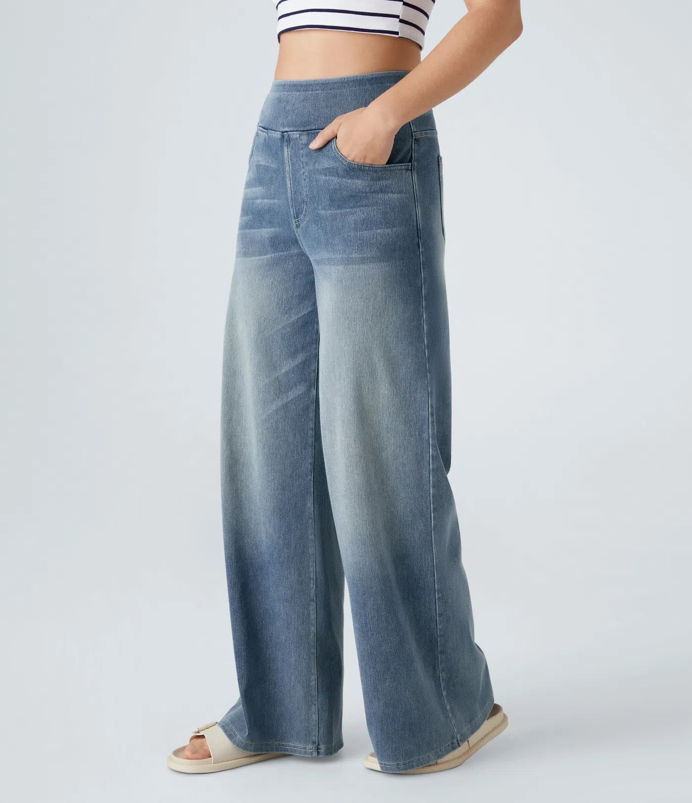 High Waisted Wide Leg Stretchy Knit Jeans