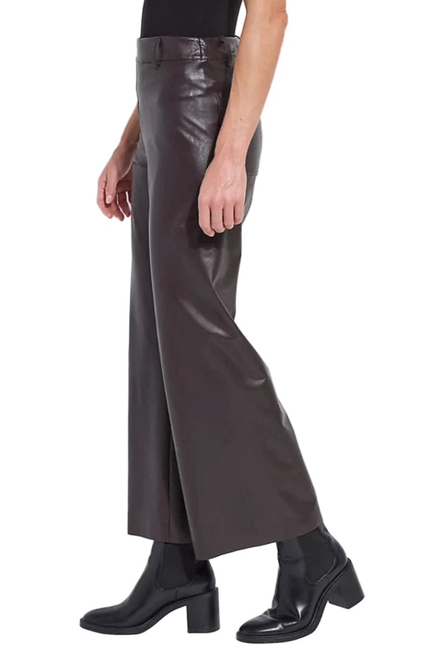 Hi Waist Vegan Leather Wide Leg Pant - Side - Ella Where She Shops