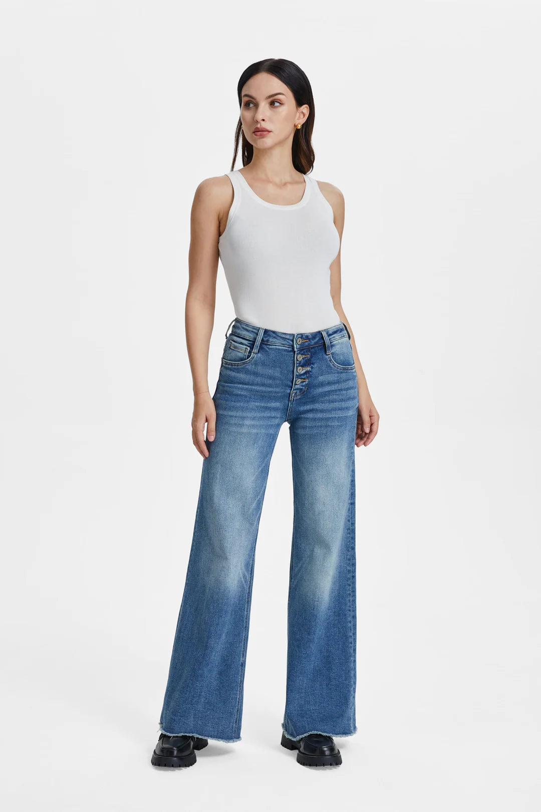 High rise wide leg jean blue lotus