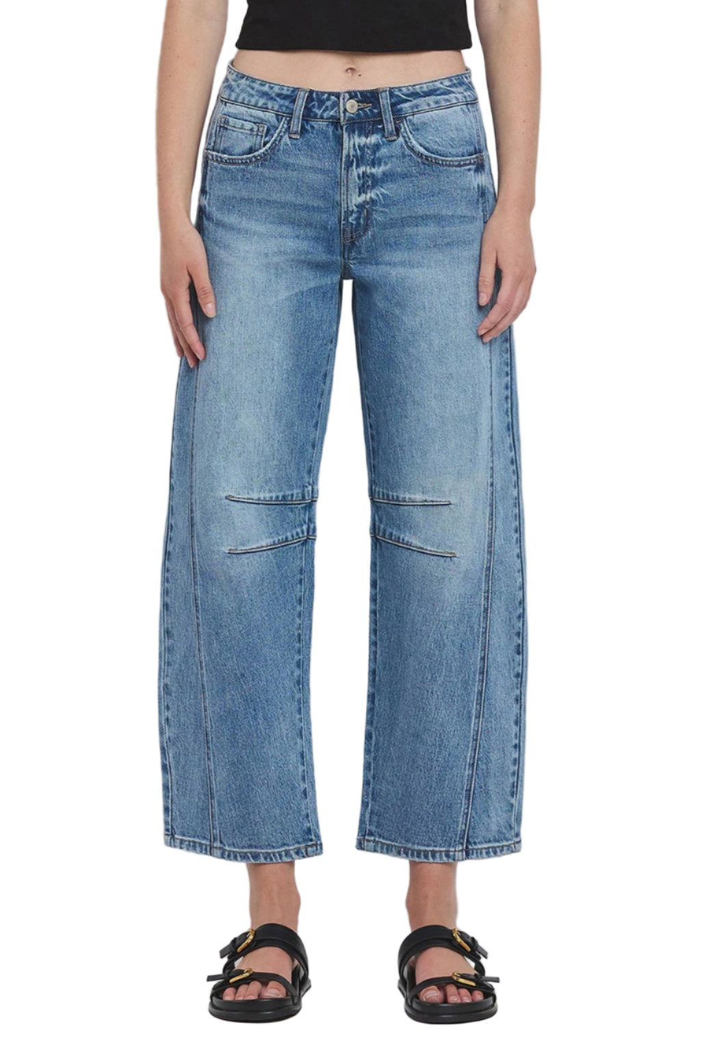 High Rise Barrel Leg Jeans - Front - Ella Where She Shops